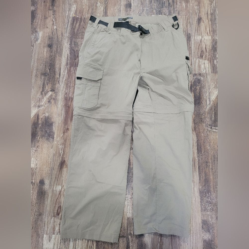 BC Clothing Mens Convertible Cargo Pants Beige Pockets Flat Front Stretch Safari